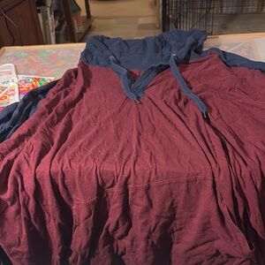 Burgundy and Navy long sleeve hooded tee shirt